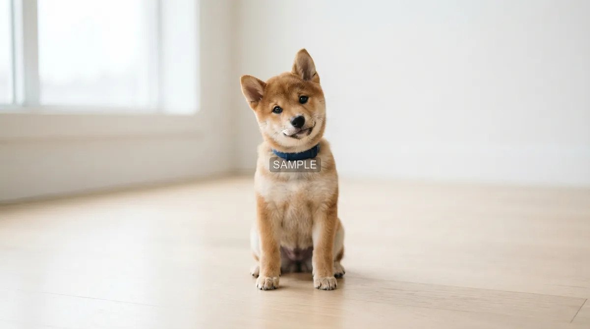 首をかしげる犬